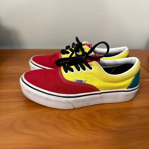 Vans Authentic Era Rally Skate Shoe Red Yellow Blue Black Rasta Skate Sneaker W8 - Picture 1 of 9